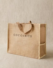 Load image into Gallery viewer, Cocoknits Jute Tote Bag