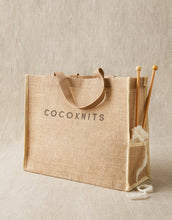 Load image into Gallery viewer, Cocoknits Jute Tote Bag